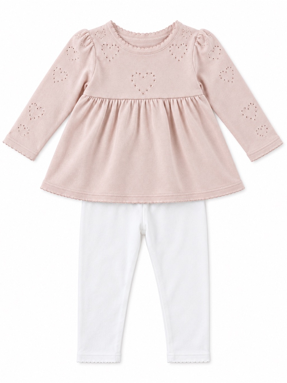 Joe Fresh Pink Eyelet Heart Tunic with White Leggings